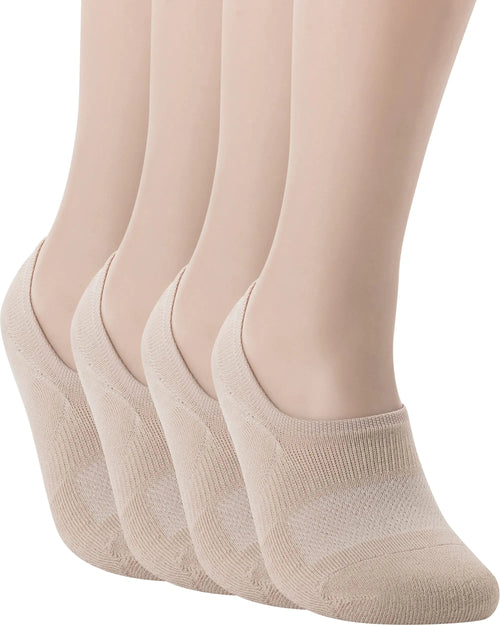 Pro Mountain No Show Socks For Women Men Cotton Cushion Footies Liner S M L XL X-Large Beige 4 Pairs