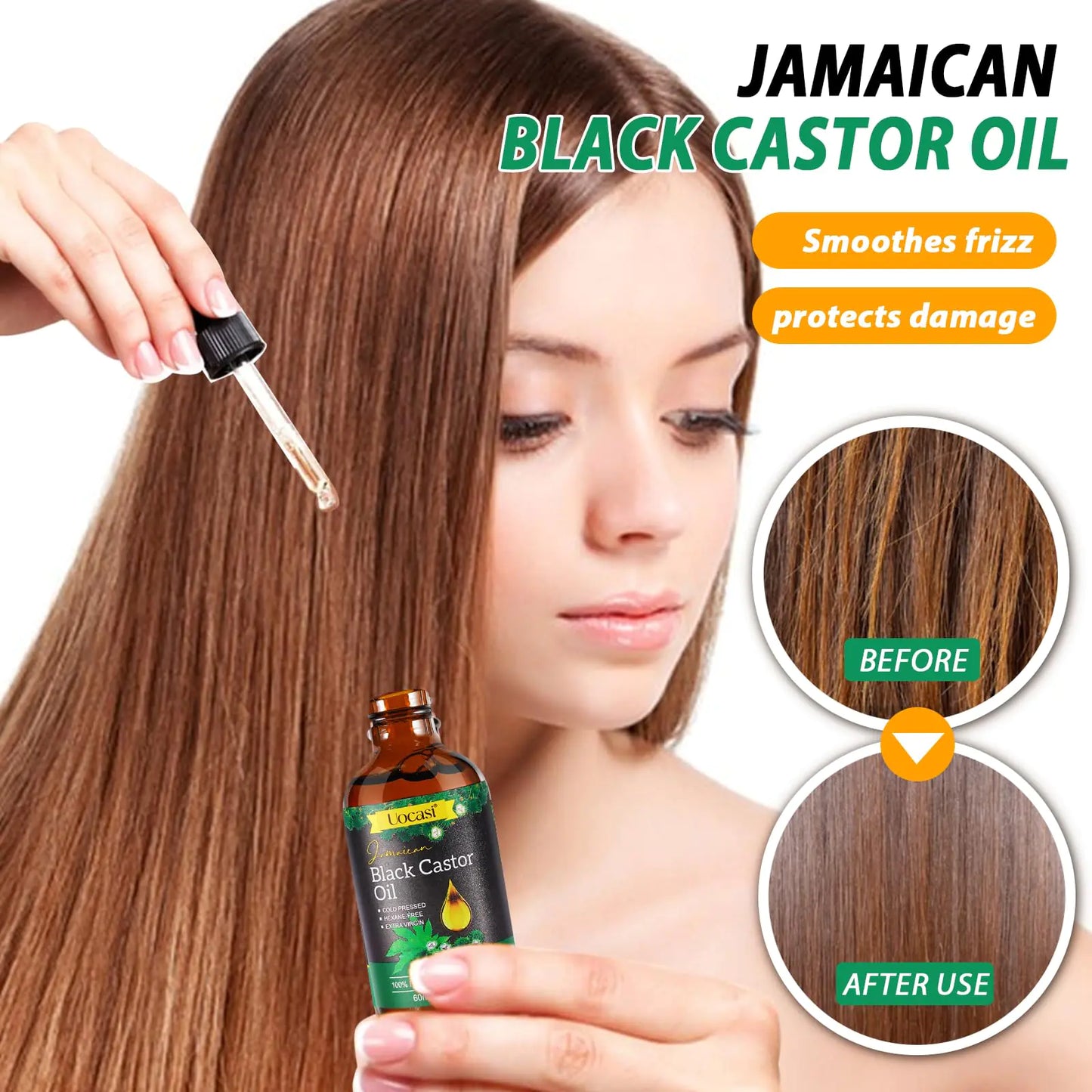 Aceite de ricino negro de Jamaica: 100 % puro y orgánico, prensado en frío en botellas de vidrio para el crecimiento del cabello, la nutrición de las cejas y la hidratación de la piel.