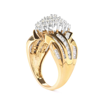 Anillo de cóctel en oro amarillo de 10 quilates con diamantes de 1 ct en forma de pera (color HI, claridad I2-I3)