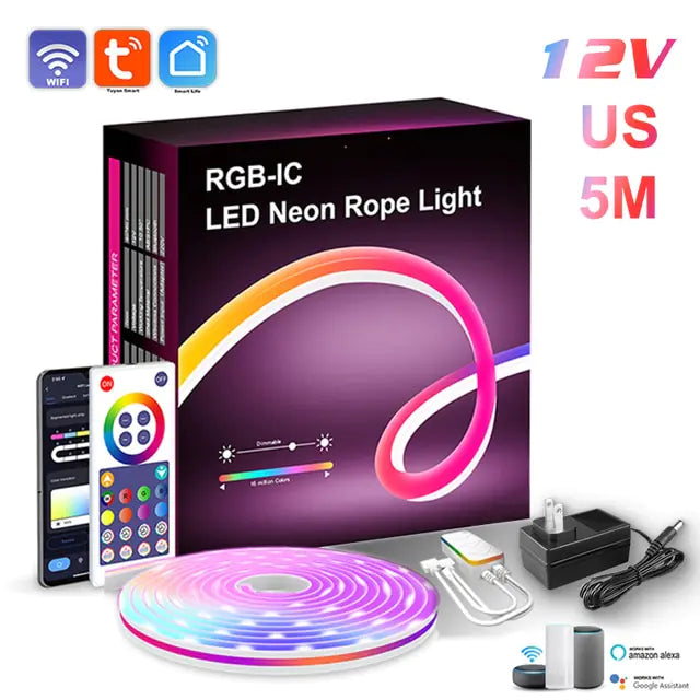 Barra de Luz Neon LED RGB 与 WiFi、App 和 Voz 控制、音乐功能 – 电视照明和环境装饰的理想选择