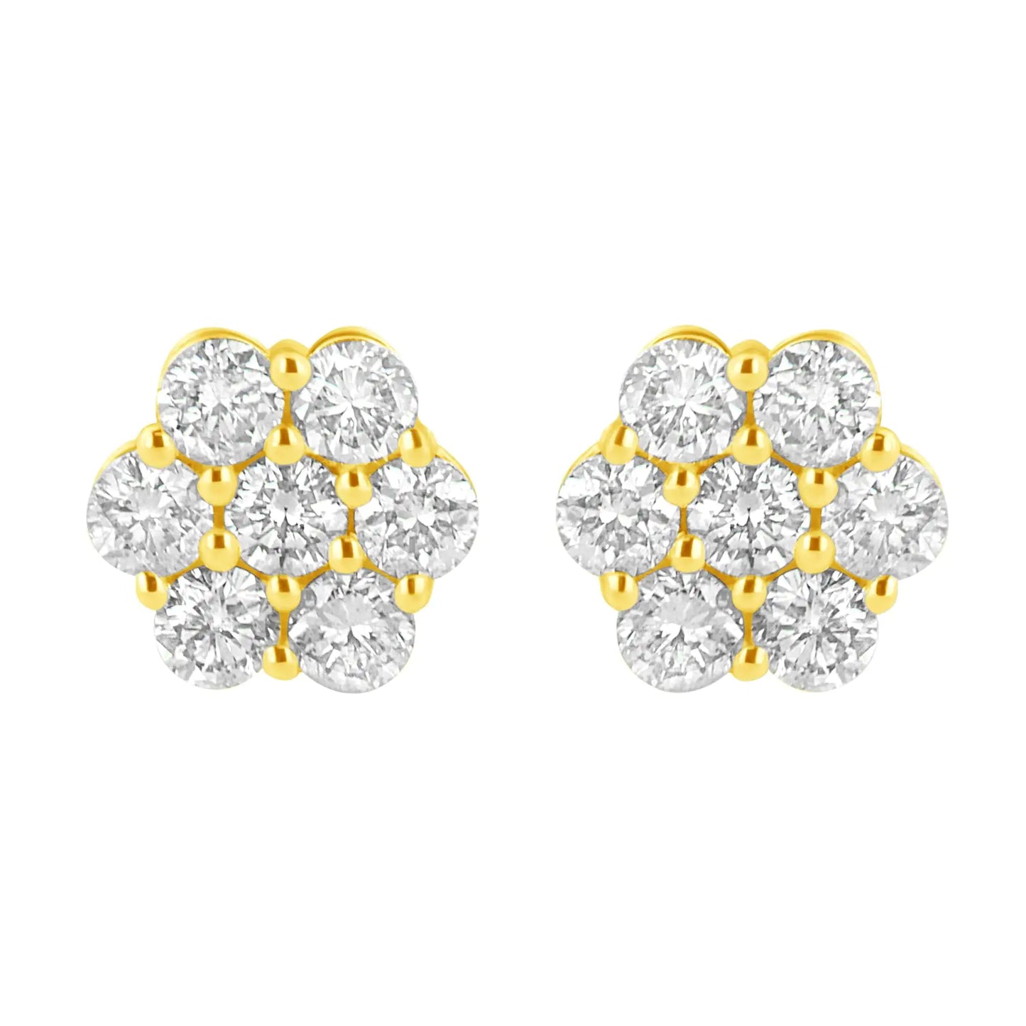 Aretes de oro amarillo de 14 quilates con forma de flor de diamantes de 1,0 quilates (color JK, claridad I1-I2)