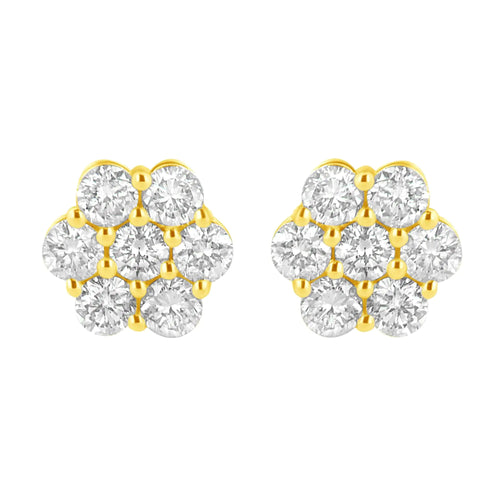 Aretes de oro amarillo de 14 quilates con forma de flor de diamantes de 1,0 quilates (color JK, claridad I1-I2)