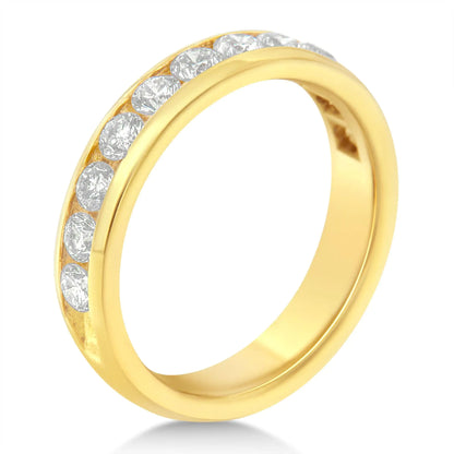 Anillo de bodas de oro amarillo de 18 quilates con diamantes (1 ct, color HI, claridad SI2-I1)