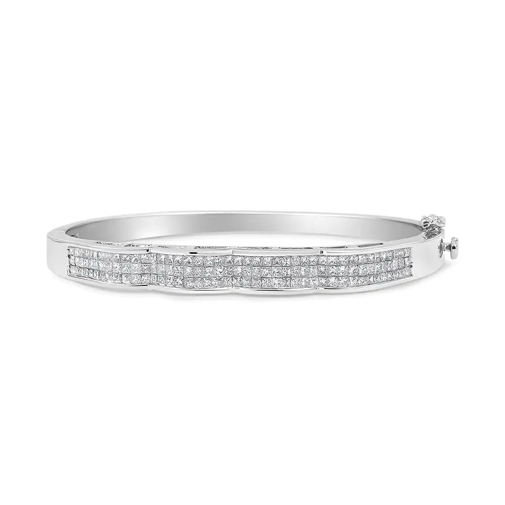 14K hvitt gull 3 1/3 Cttw usynlig sett Princess-Cut Diamond Wave Bangle armbånd (HI farge, SI1-SI2 Clarity) - størrelse 7"