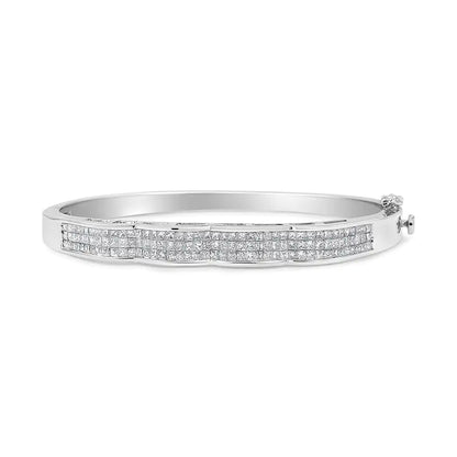 14K White Gold 3 1/3 Cttw Invisible Set Princess-Cut Diamond Wave Bangle Bracelet (H-I Color, SI1-SI2 Clarity) - Size 7"