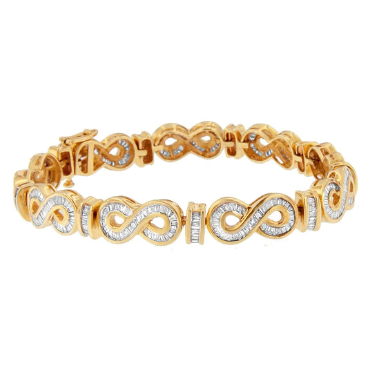 Pulsera de oro amarillo de 14 quilates con diamantes de talla baguette (4,00 cts, color HI, claridad SI2-I1)