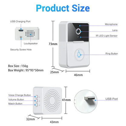 Timbre de seguridad inalámbrico inteligente con WiFi, intercomunicador, cámara de video, timbre para puerta