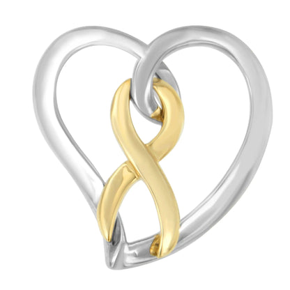 14K Gold and Silver Heart Bow Pendant Necklace