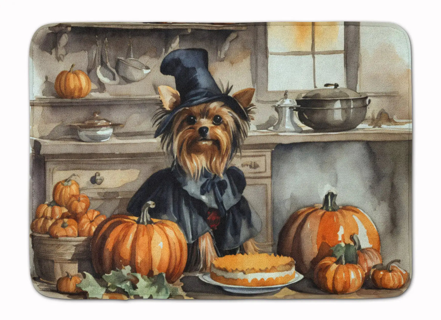 Yorkie Fall Kitchen Pumpkins Memory Foam Kitchen Mat