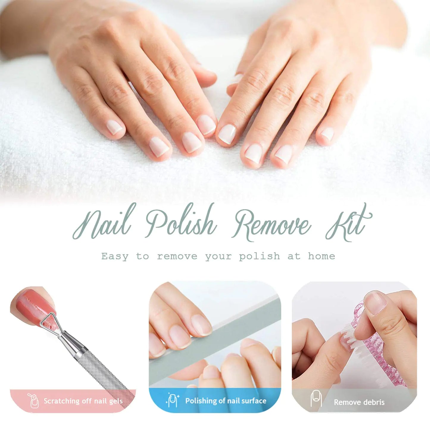 Nail Polish Gel Remover Tools Kit, Soak Off Cap Clip, UV Gel Polish Cuticle Pusher, 200ml Dispenser Bottle, 600 PCS Cotton Pads, Handle Brushes, 100/180 Nail File, Buffer Block, Finger Separators White-Set.