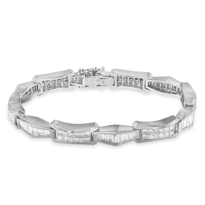 Pulsera de oro blanco de 14 quilates con diamantes de talla baguette y princesa (8,09 cts, color HI, claridad SI1-SI2)