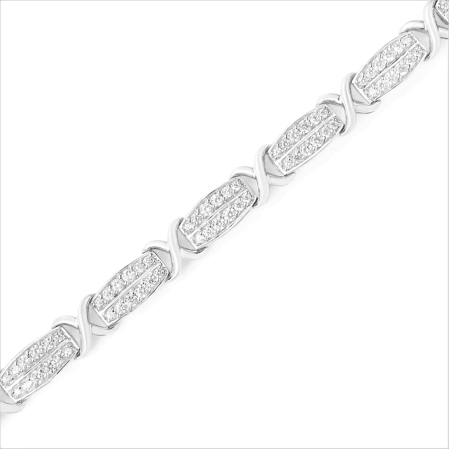 .925 Sterling Silver 2.0 cttw Diamond 2 Row X-Link Bracelet (I-J Color, I3 Clarity) -7"