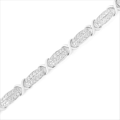 .925 Sterling Silver 2,0 cttw teemant 2 rida X-Link käevõru (IJ Color, I3 Clarity) -7"