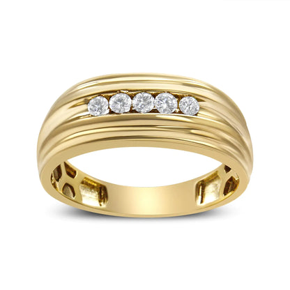 10K Yellow Gold 1/4 Cttw Round-Cut Diamond 5-Stone Men's Band Ring (H-I Color, I1-I2 Clarity)