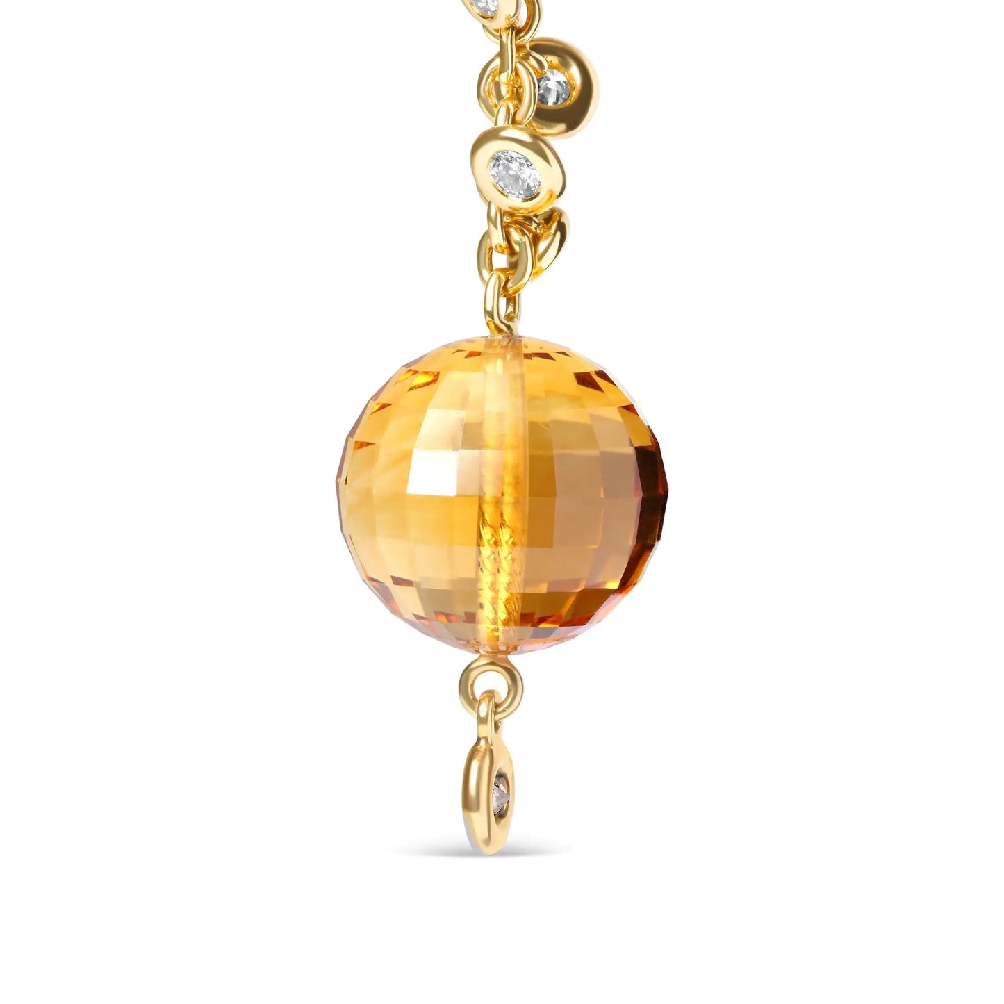 18K Yellow Gold 2/3 Cttw Round Bezel Diamond and 25mm Ball Shaped Yellow Citrine Gemstone Dangle Stud Earring (Brown and G-H Color, SI1-SI2 Clarity)