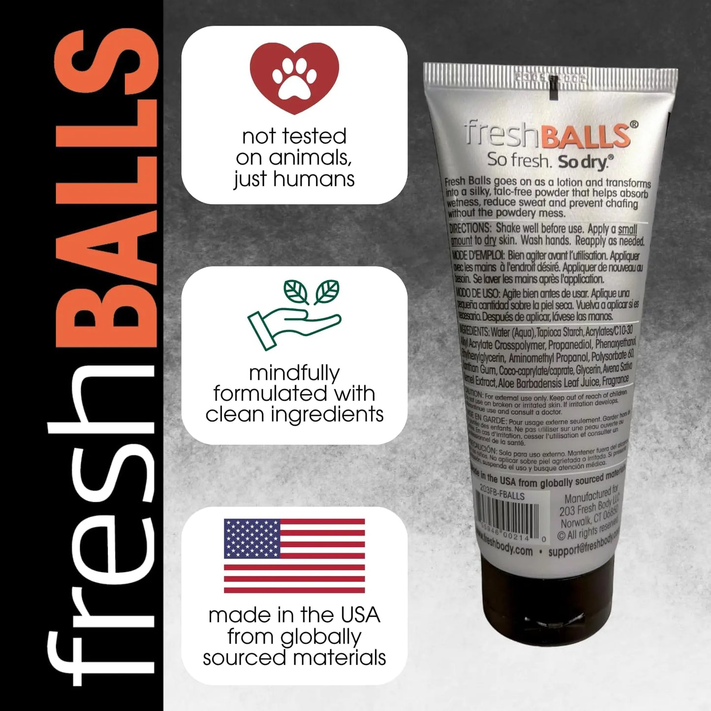 Fresh BALLS Lotion - Anti-gnagsår beroligende krem ​​til pulver for menn - Ball-deodorant og hygiene for lyskeområdet - Den originale anti-gnagskremen for menn, 3,4 fl oz 3,4 Fl Oz (pakke med 1)