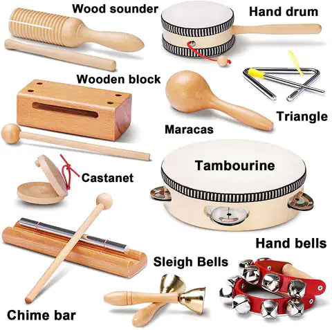 Conjunto de Instrumentos Musicais de Madeira Montessori (10 Instrumentos)