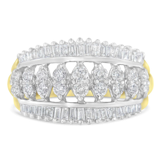 10KT Two-Tone Gold Diamond Cluster Band (1 cttw, I-J Color, I1-I2 Clarity)