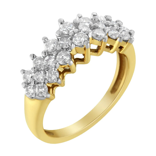 Anillo de oro amarillo de 10 quilates con diamantes redondos (1 ct, color JK, claridad I1-I2)