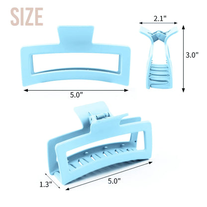5 英寸蓝色超大爪夹，适合浓密头发和长发，4 个装 XL 特大爪夹，超大哑光防滑矩形发夹，适合女性，大号强力固定爪夹