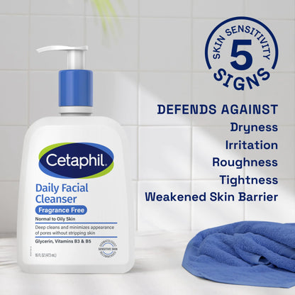 Ansiktsvask fra CETAPHIL, daglig ansiktsrens for sensitiv, kombinert til fet hud, NY 16 oz, parfymefri, skånsom skummende, såpefri, hypoallergen uparfymert 16 Fl Oz (pakke med 1)