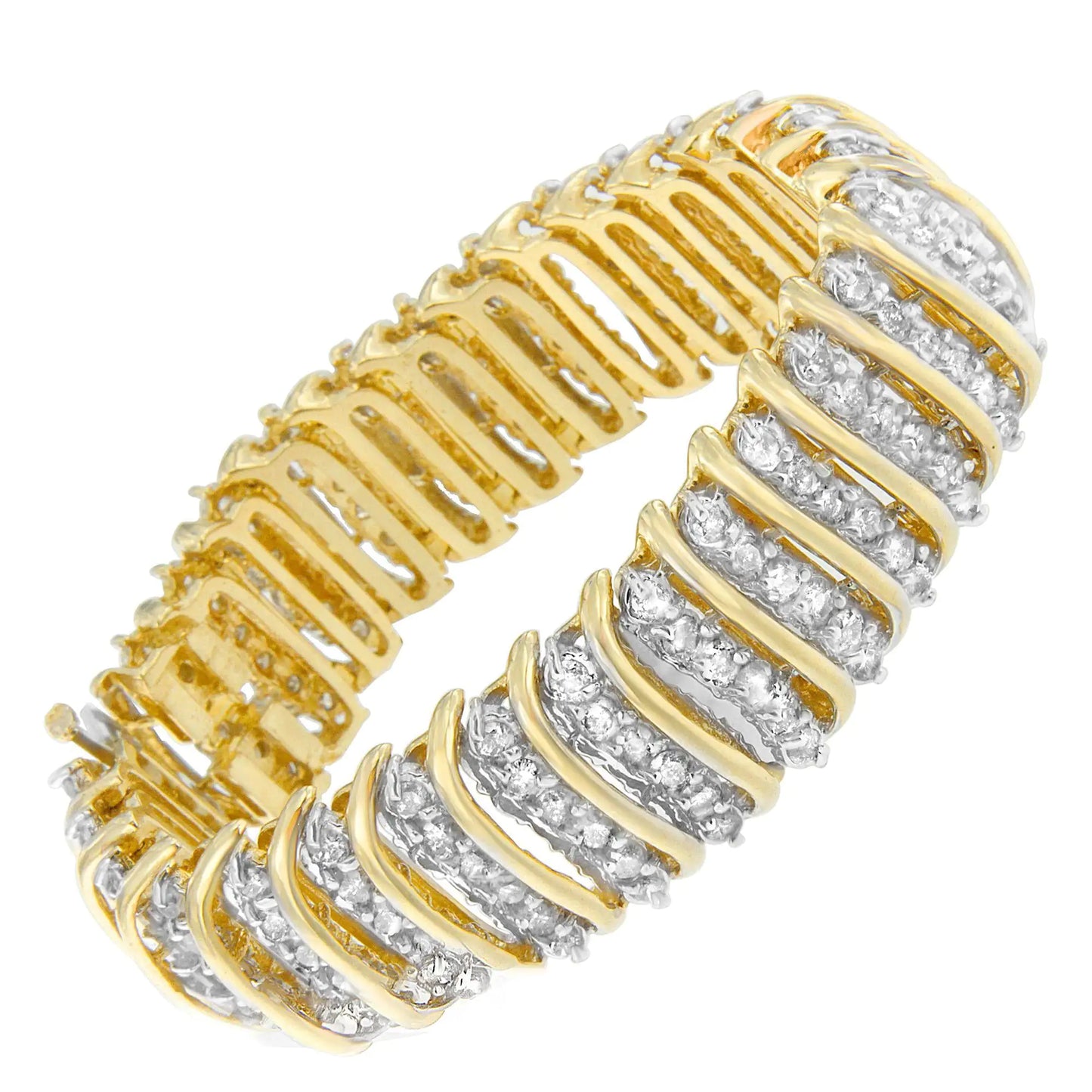 10K Yellow Gold 15.0 Cttw Diamond S Shaped Wave Link Two Tone 7” Tennis Bracelet (J-K Color, I2-I3 Clarity)