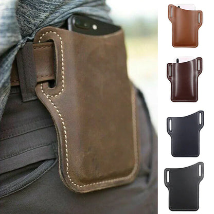 Riñonera para teléfono móvil para hombre, funda tipo cartera de cuero con lazo para la cintura