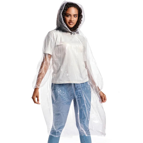 Ponchos de lluvia desechables ALBRY para adultos con capucha con cordón - Ponchos de lluvia de emergencia, paquete familiar para mujeres y hombres, transparentes, talla única, paquete de 3