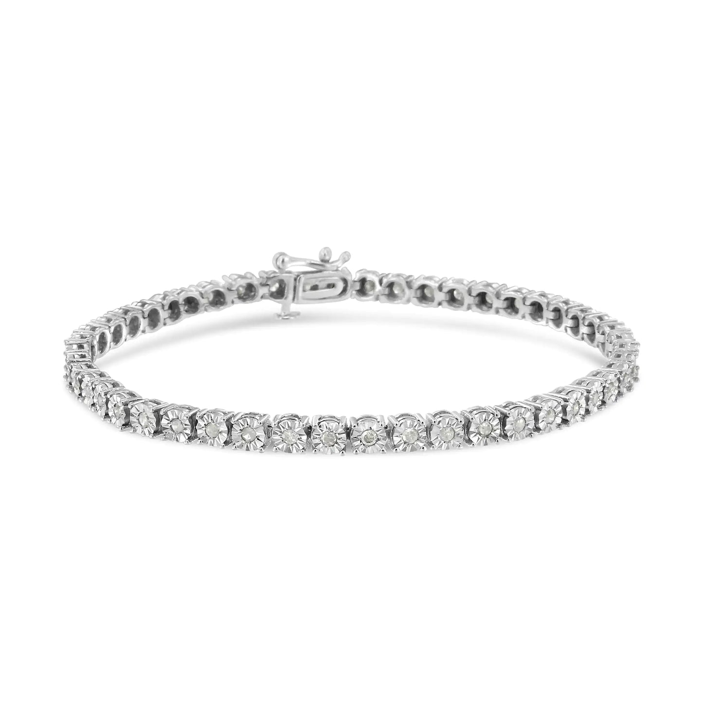 Pulsera de tenis de 18 cm con placa milagrosa de diamantes de talla redonda de 1,0 ct en oro blanco de 10 quilates (color IJ, claridad SI2-I1)