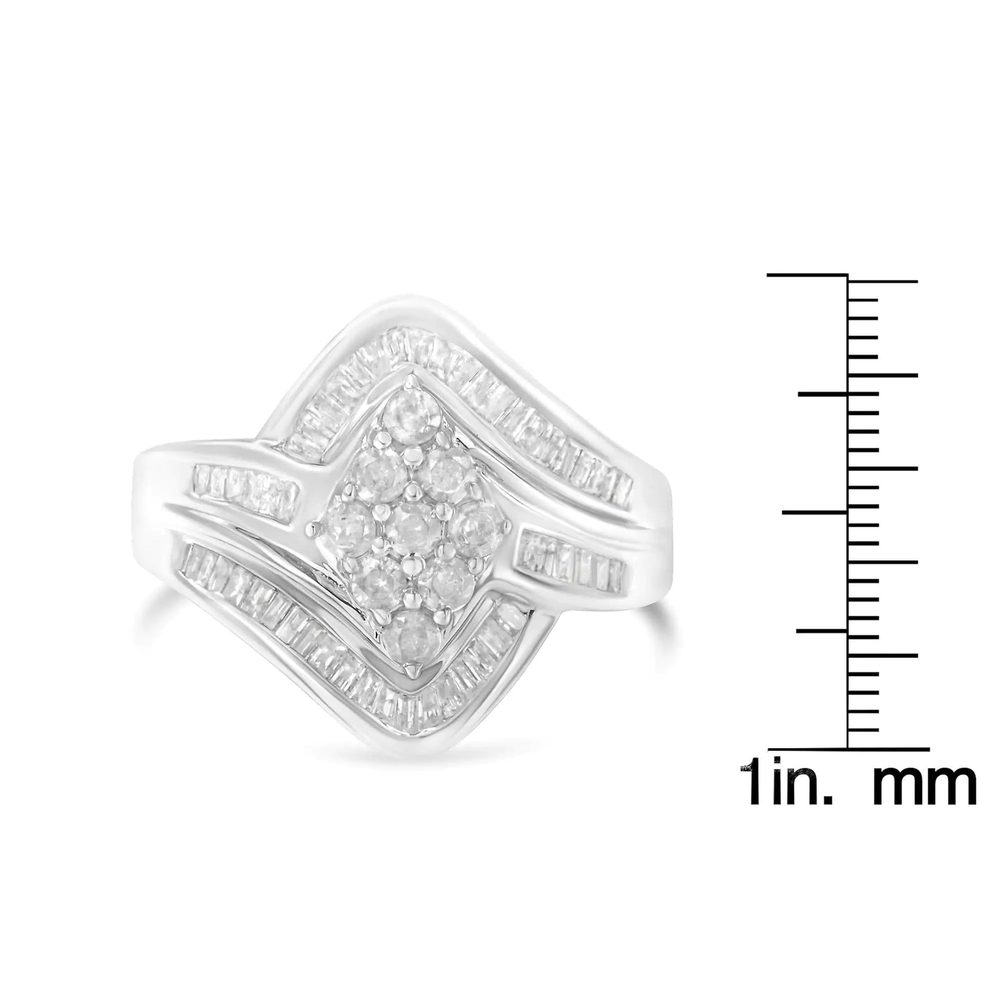 Anillo de oro blanco de 10 quilates con diamantes en racimo (1 ct, color IJ, claridad I2-I3)