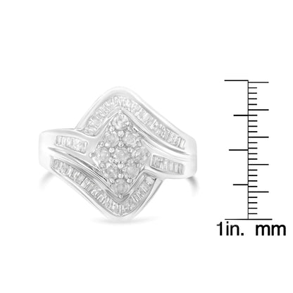 10K White Gold Diamond Bypass Cluster Ring (1 Cttw, I-J Color, I2-I3 Clarity)