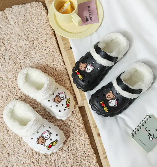 Women's Thermal Cotton Slippers with Plush Liner for Crocs