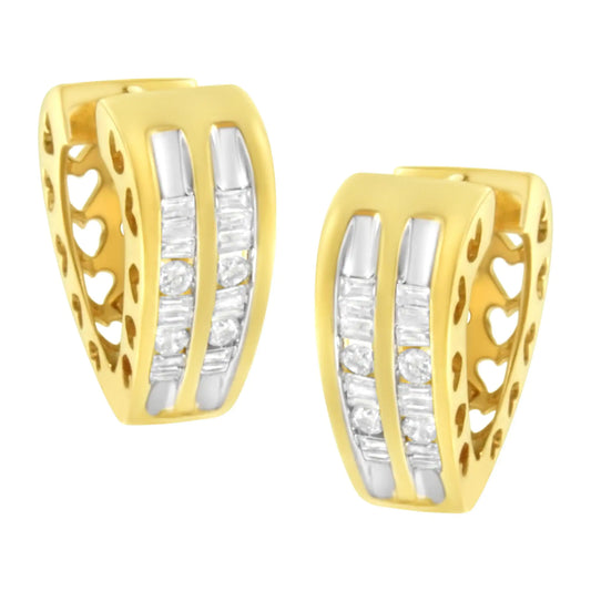 10K Yellow Gold 1/2 cttw Diamond Huggy Heart Hoop Earrings (I-J Clarity, I2-I3 Color)