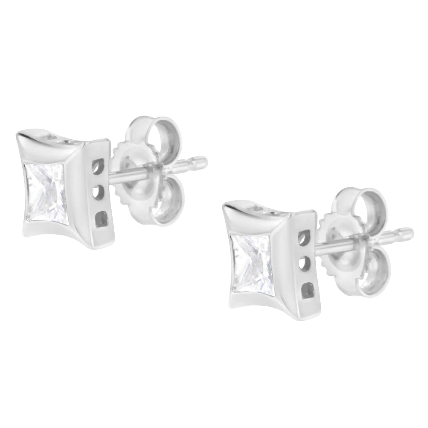 Aretes de oro blanco de 10 quilates con diamantes de talla princesa de 1/2 ct y engaste invisible (color HI, claridad SI2-I1)