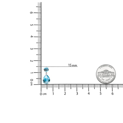 18K 白金 1/5 克拉钻石搭配圆形伦敦蓝色托帕石和 20 x 15 毫米梨形切割天蓝色托帕石宝石吊坠耳环（GH 颜色，SI1-SI2 净度）