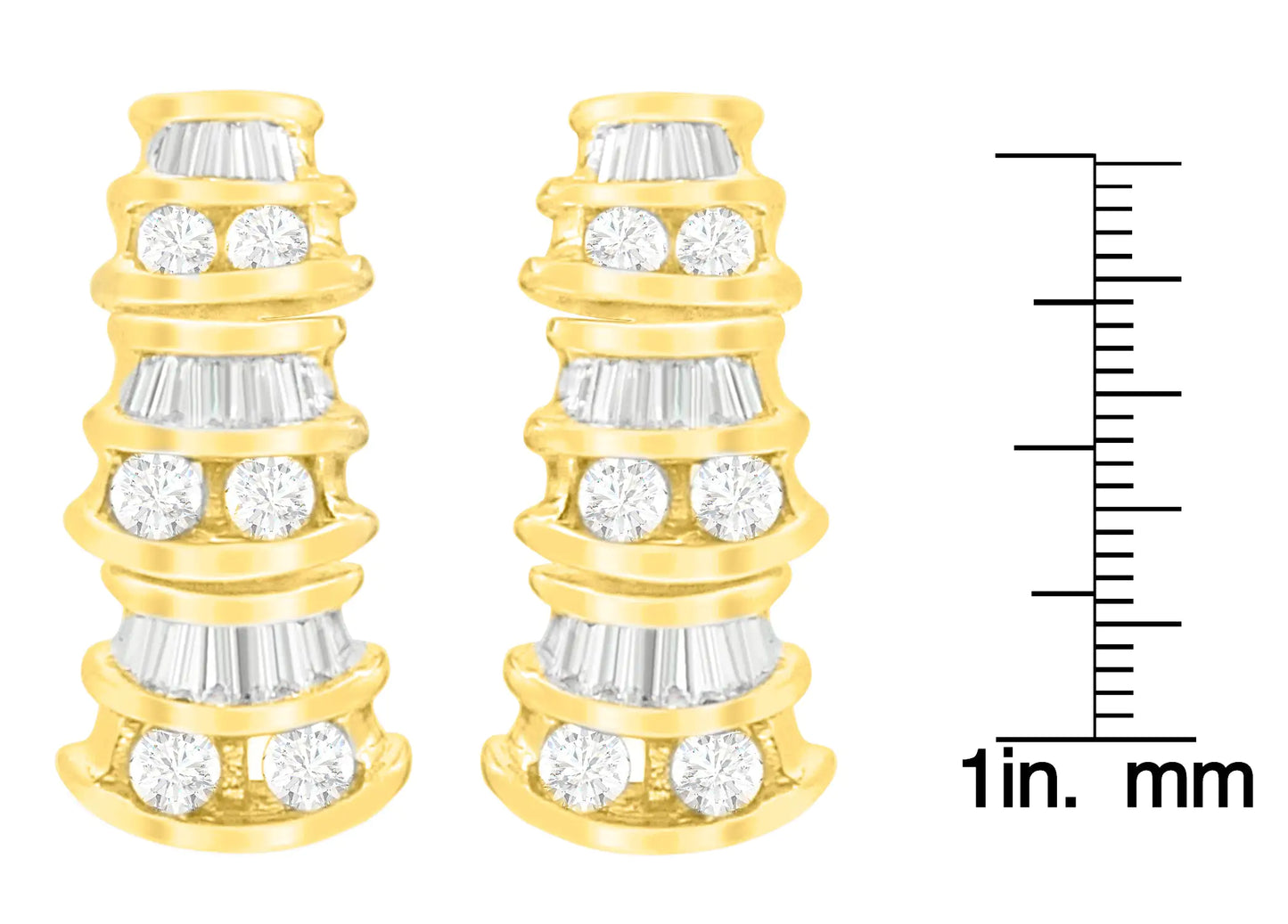 14K gult gull runde og bagettskårne diamantøreringer (7/8 cttw, HI Color, SI2-I1 Clarity)