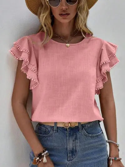 Blusa con mangas cortas y volantes Denise