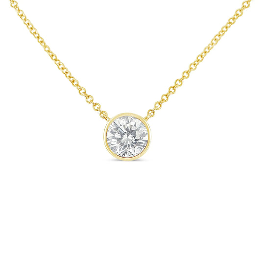 10K Yellow Gold 1/5 Carat Round Brilliant-Cut Diamond Modern Bezel-Set Solitaire 16"-18" Pendant Necklace (H-I Color, SI2-I1 Clarity)