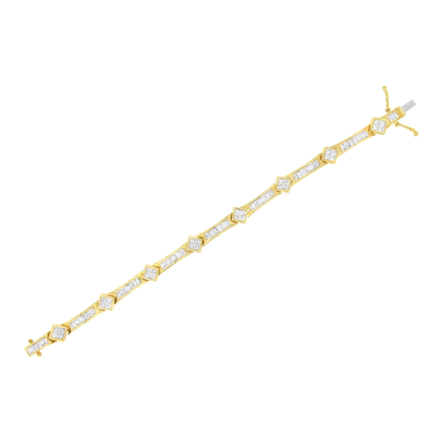 14K gult gull 5-3/8 Cttw Baguette &amp; Princess Cut Diamond 7" geometrisk link tennisarmbånd (HI farge, SI1-SI2 klarhet)