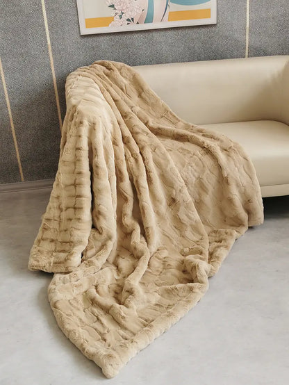 Soft Sofa with Mink Embossed Fur Blanket