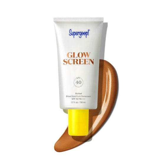 Supergoop! Glowscreen FPS 40, Atardecer (Bronceado Profundo) - 50 ml - Prebase iluminadora + Protector solar de amplio espectro - Ayuda a filtrar la luz azul - Potencia la hidratación con ácido hialurónico, vitamina B5 y niacinamida 