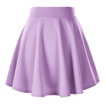 Falda mini patinadora informal, básica, versátil y elástica de Urban CoCo para mujer, talla pequeña, color lila