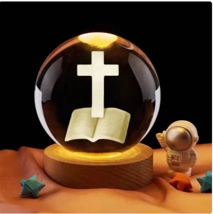Luminous Crystal Ball Night Light Solid Wood Base Home Decoration - Catch Cards