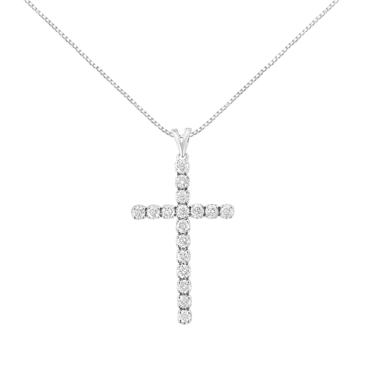 .925 Sterling Silver 2 cttw Classic Prong Set Round-Cut Diamond Cross 18" Pendant Necklace (I-J Color, I2-I3 Clarity)