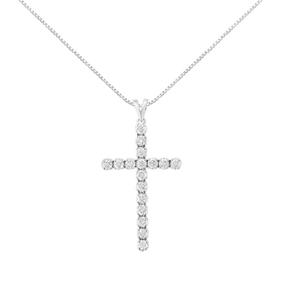 .925 Sterling Silver 2 cttw Classic Prong Set Round-Cut Diamond Cross 18" Pendant Necklace (I-J Color, I2-I3 Clarity)