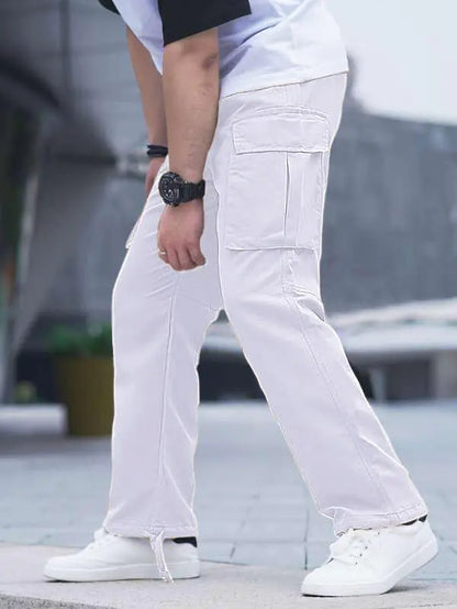 HUNGSON - Pantalones cargo para hombre, informales, para senderismo, jogging, deportivos, de algodón, holgados y rectos, talla 28, color blanco