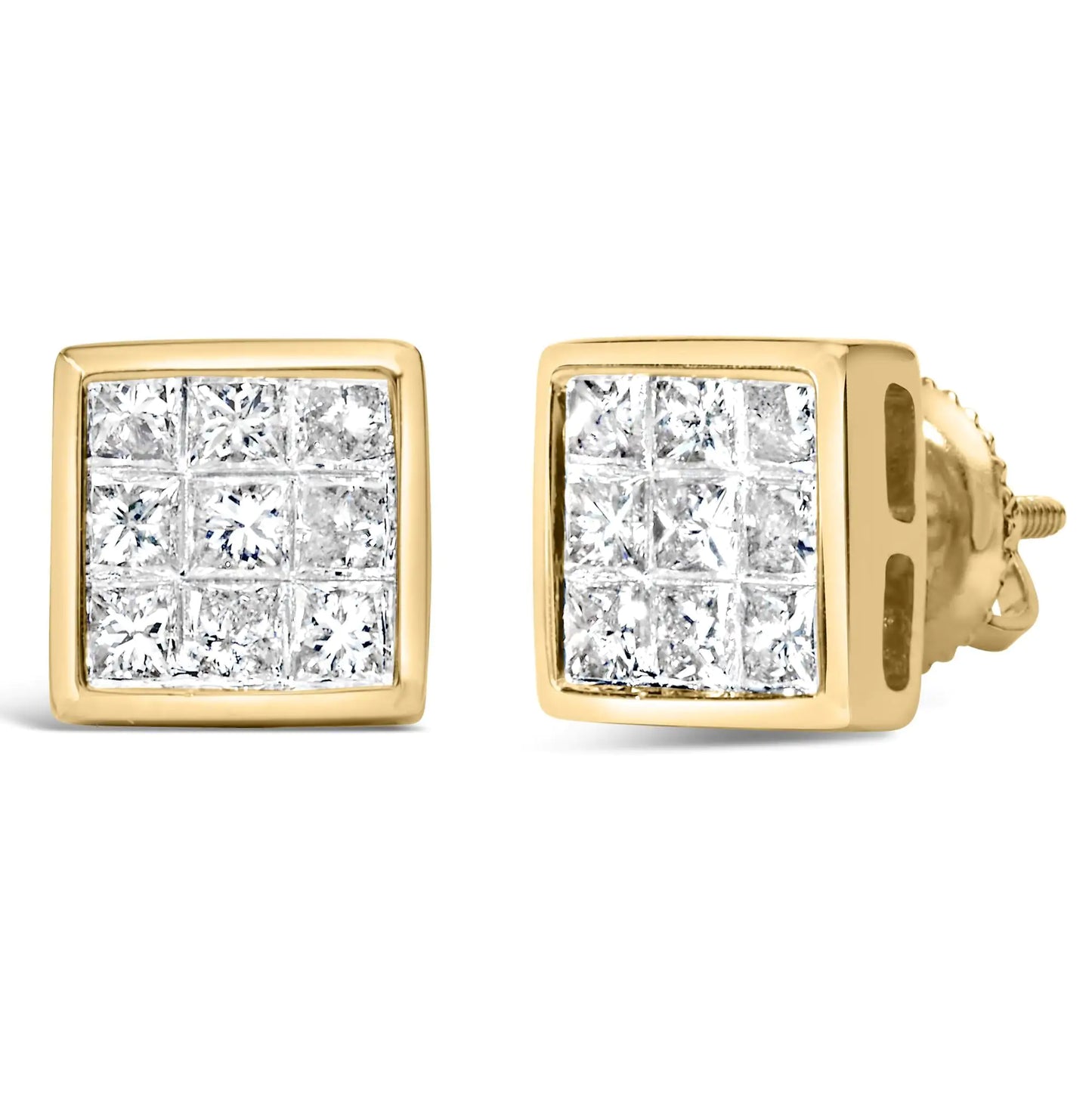 14K gult gull 1.0 Cttw Princess Cut Diamond Composite Stud øredobber med skrurygg (JK Color, SI1-SI2 Clarity)