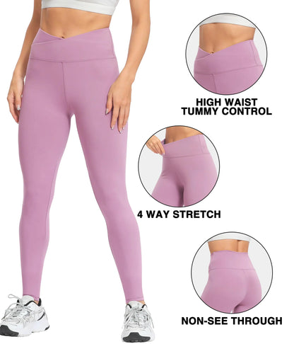 Natural Feelings Buttercloud High Waisted Leggings for Women Ultra Soft Stretch Opaque Slim Yoga Leggings Cross Waist-3 Pack-black/Ins Blue/Lavender Large-X-Large