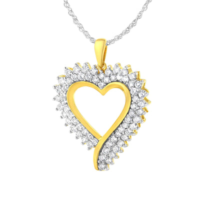 Collar con colgante de corazón de diamantes cultivados en laboratorio de 2 1/5 cts en plata de ley bañada en oro amarillo de 10 k (color FG, claridad VS2-SI1)