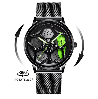 Reloj de cuarzo con forma de cubo de rueda de coche - Diseño deportivo militar